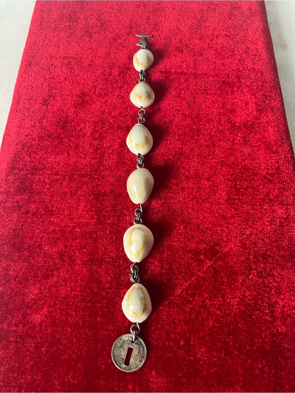 Vintage 1943 Australia Silver Coin Bracelet Cowrie Shell Trench Art WWII.